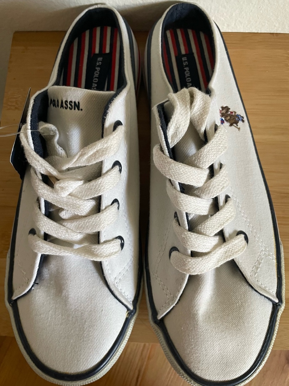 U.S. Polo Assn. Cream Canvas Lace-Up Sneakers with Navy Trim